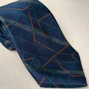 Guy Laroche Paris All Silk Tie Made in‎ USA Blue Geometric Pattern
